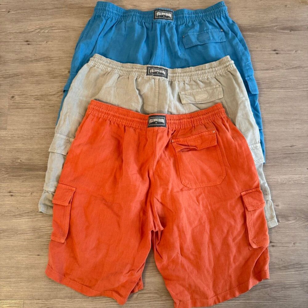 Vilebrequin Cargo Linen Shorts Size 3XL XXXL coral, black and beige